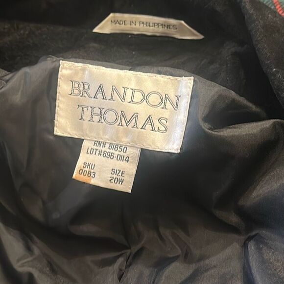 Vintage women 20W Brandon Thomas Plaid Suede Patchwork Blazer Jacket Green Blue - Picture 2 of 12